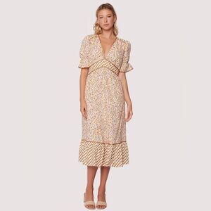 NWOT Lost + Wander Spring Sunrise Midi Dress Yellow Floral Large
